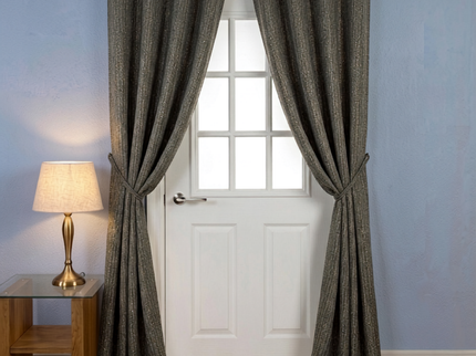 Olive green colour textured weave pattern velvet flock readymade curtain (Dual side)