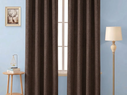 Dark brown colour textured plain velvet flock readymade curtain