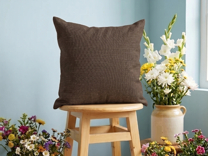 Dark brown colour textured plain velvet flock readymade cushion cover