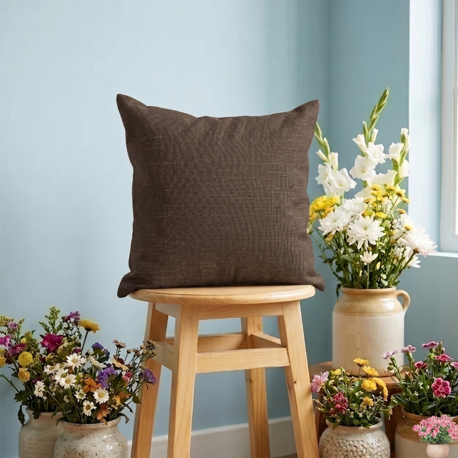 Dark brown colour textured plain velvet flock readymade cushion cover