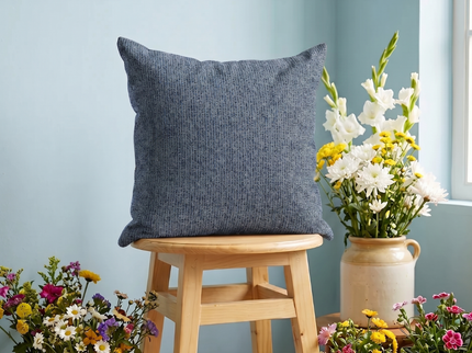 Royal blue colour textured weave pattern velvet flock readymade cushion cover