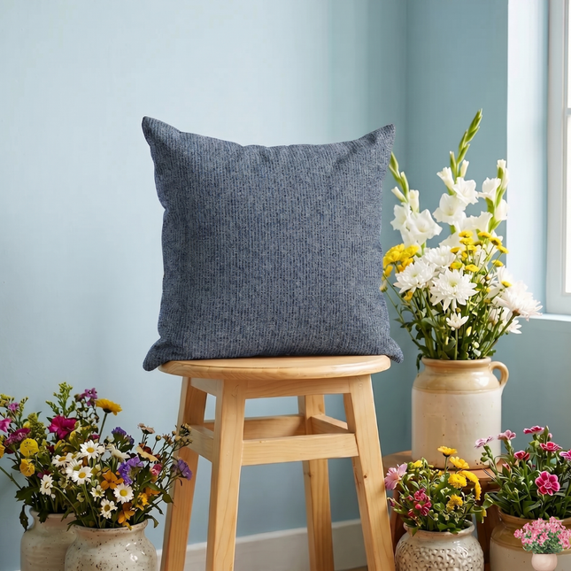 Royal blue colour textured weave pattern velvet flock readymade cushion cover (Dual side)