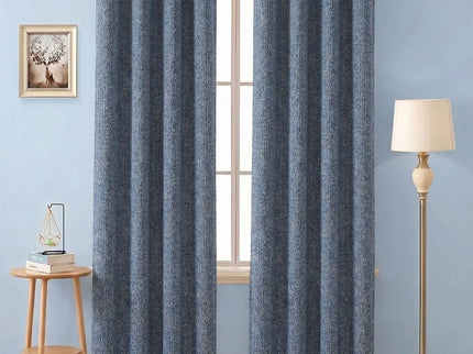 Royal blue colour textured weave pattern velvet flock readymade curtain