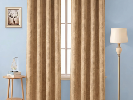 Mustard gold colour textured velvet flock geometric pattern readymade curtain