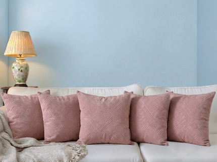 Dusty pink colour textured velvet flock geometric pattern readymade cushion cover