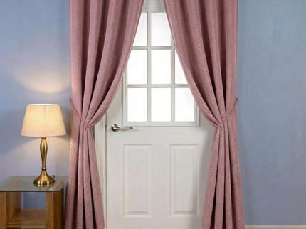 Dusty pink colour textured velvet flock geometric pattern readymade curtain