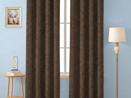 Pastel Brown Colour Textured Velvet Flock Readymade Curtain