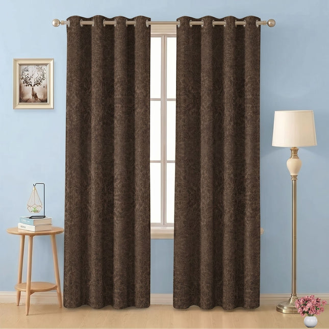Pastel Brown Colour Textured Velvet Flock Readymade Curtain