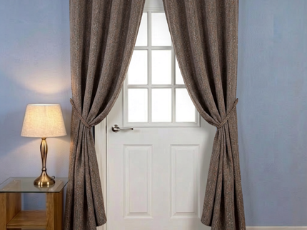 Rust colour textured weave pattern velvet flock readymade curtain (Dual side)
