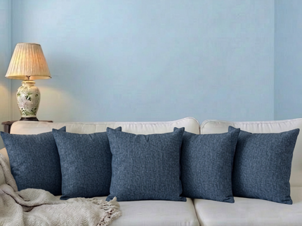 Royal blue colour textured weave pattern velvet flock readymade cushion cover (Dual side)