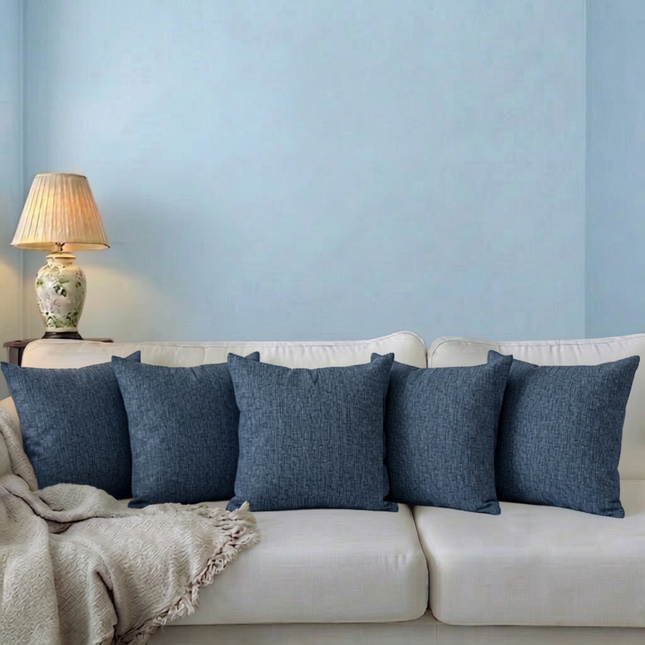 Royal blue colour textured weave pattern velvet flock readymade cushion cover (Dual side)