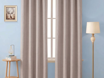 Taupe colour textured plain velvet flock readymade curtain