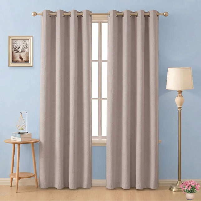 Taupe colour textured plain velvet flock readymade curtain