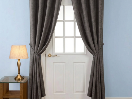Dark brown colour textured weave pattern velvet flock readymade curtain (Dual side)