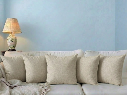 Beige colour textured weave pattern velvet flock readymade cushion cover