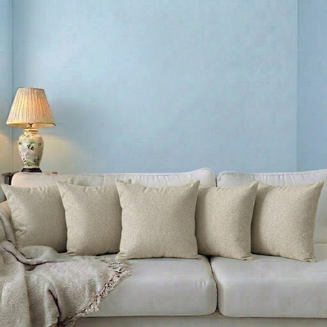 Beige colour textured weave pattern velvet flock readymade cushion cover