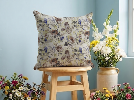 Brown and Soft Olive Colour Floral and Leaves Pattern readymade cushion cover