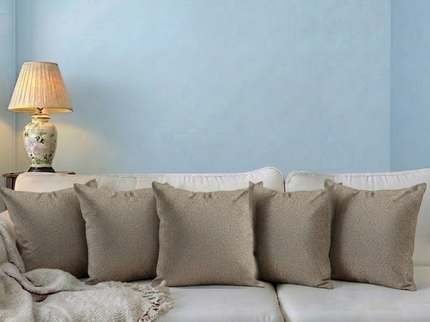 Brown colour textured weave pattern velvet flock readymade cushion cover