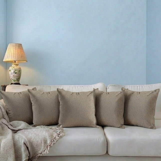 Brown colour textured weave pattern velvet flock readymade cushion cover