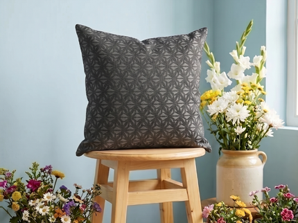 Charcoal black colour geometric floral pattern velvet flock readymade cushion cover