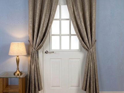 Brown colour textured weave pattern velvet flock readymade curtain (Dual side)