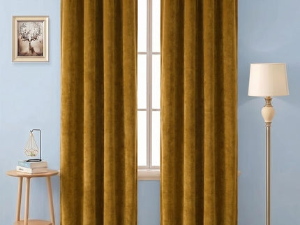 Dark Yellow Colour Textured Velvet Flock Readymade Curtain
