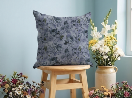 Violet and Indigo Colour Floral and Leaves Pattern readymade cushion cover