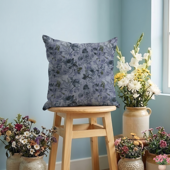 Violet and Indigo Colour Floral and Leaves Pattern readymade cushion cover