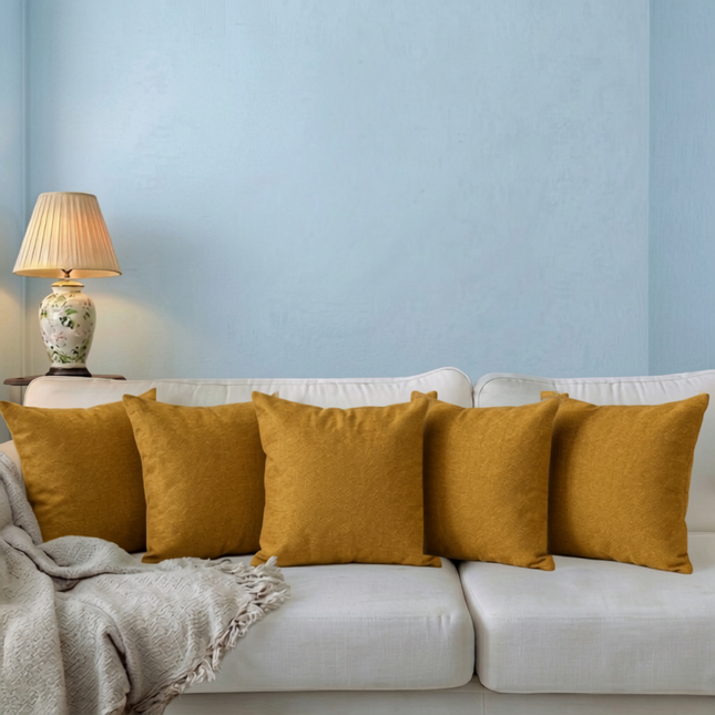 Mustard colour textured pattern velvet flock readymade cushion cover