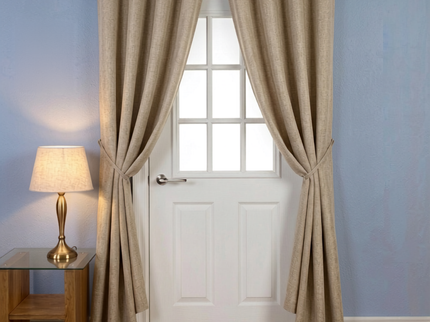 Taupe colour textured weave pattern velvet flock readymade curtain (Dual side)