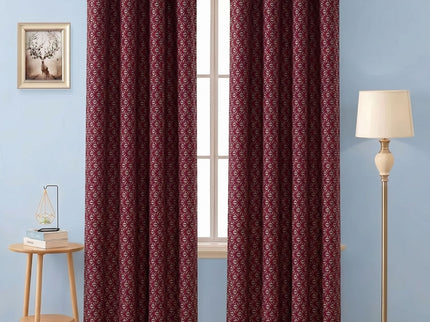 Wine colour geometric floral pattern velvet flock readymade curtain
