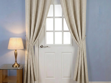 Beige colour textured weave pattern velvet flock readymade curtain (Dual side)