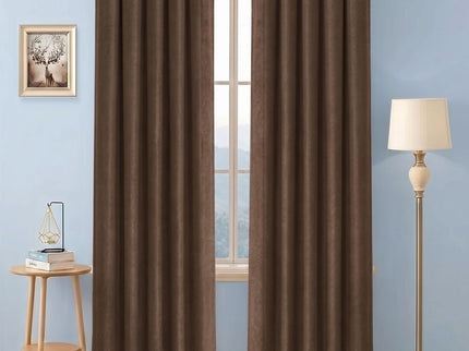 Espresso Brown Colour Textured Velvet Readymade Curtain