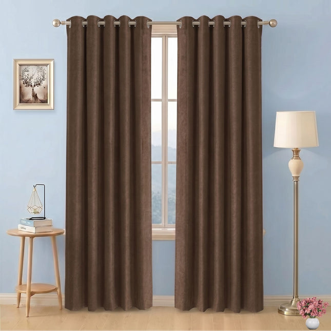 Espresso Brown Colour Textured Velvet Readymade Curtain