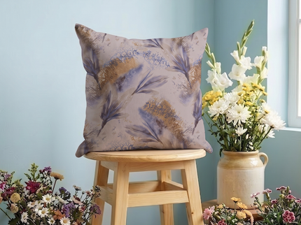 Blue and Slate Grey Colour Floral and Leaves Pattern readymade cushion cover