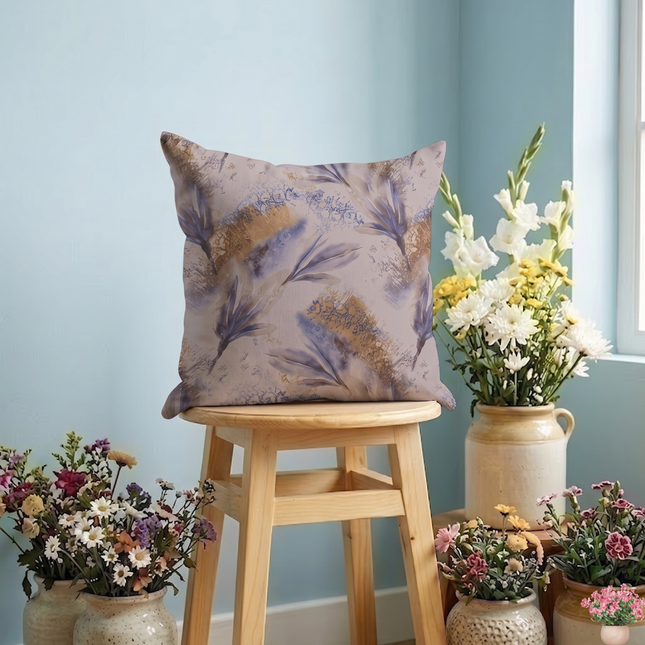 Blue and Slate Grey Colour Floral and Leaves Pattern readymade cushion cover