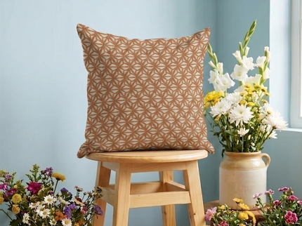 Rust colour geometric floral pattern velvet flock readymade cushion cover