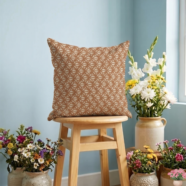 Rust colour geometric floral pattern velvet flock readymade cushion cover