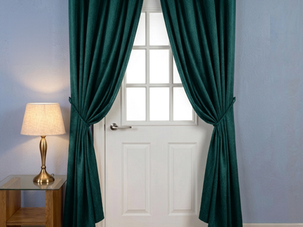 Teal green colour textured pattern velvet flock readymade curtain (Dual side)
