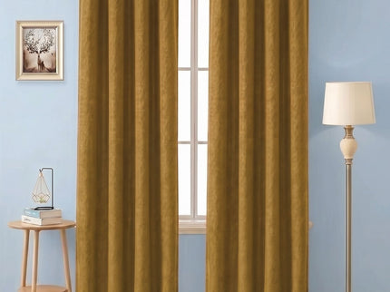 Mustard Yellow Colour Textured Velvet Readymade Curtain