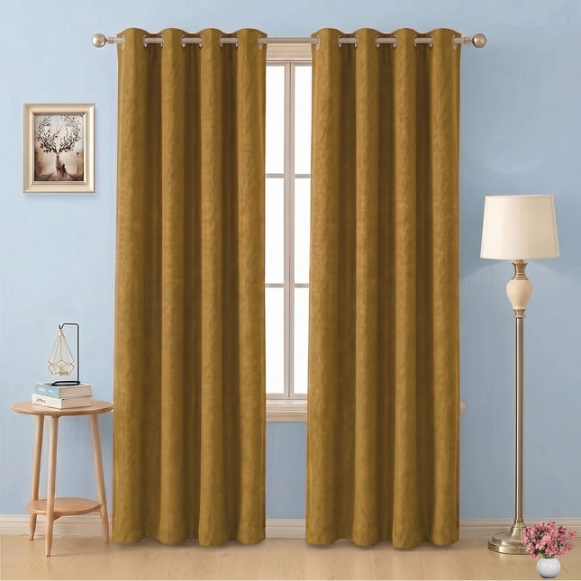 Mustard Yellow Colour Textured Velvet Readymade Curtain