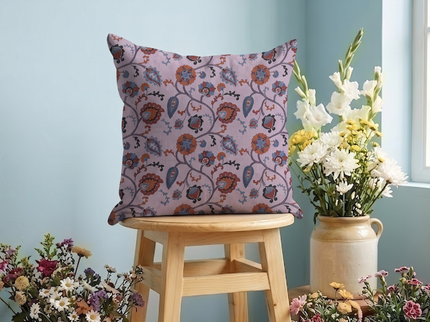 Mustard and blue Floral and Leaves Pattern Velvet readymade cushion cover
