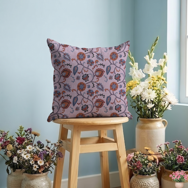 Mustard and blue Floral and Leaves Pattern Velvet readymade cushion cover