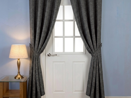 Black colour textured pattern velvet flock readymade curtain (Dual side)