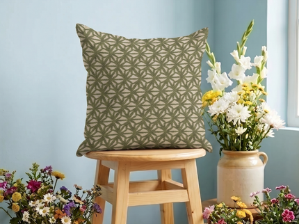 Olive green colour geometric floral pattern velvet flock readymade cushion cover