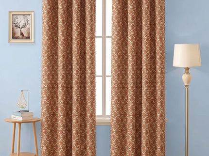 Rust colour geometric floral pattern velvet flock readymade curtain