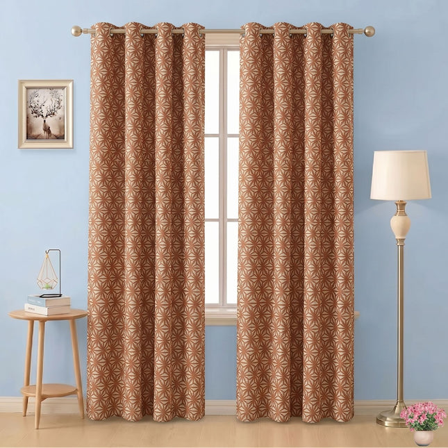Rust colour geometric floral pattern velvet flock readymade curtain