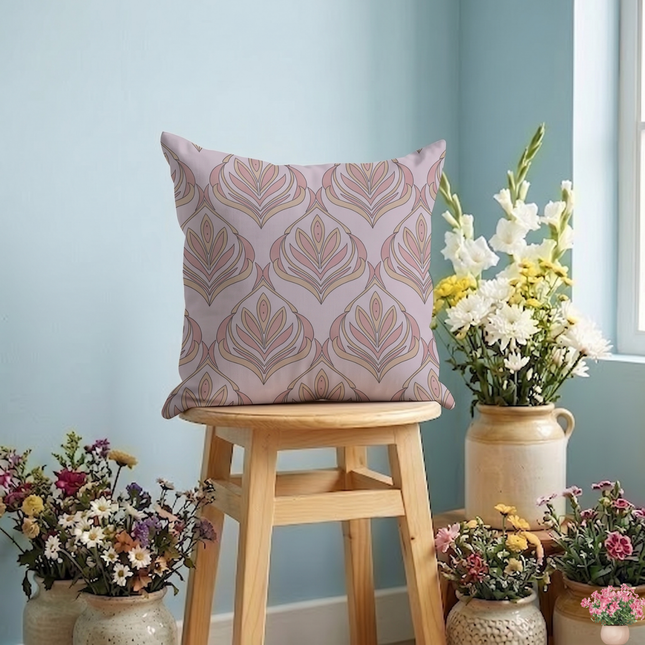 Lavender Grey and Rose Floral and Leaves Pattern Velvet readymade cushion cover