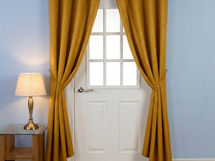 Mustard colour textured pattern velvet flock readymade curtain (Dual side)