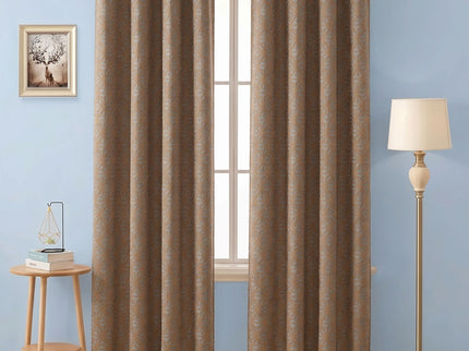 Brown colour geometric floral pattern velvet flock readymade curtain